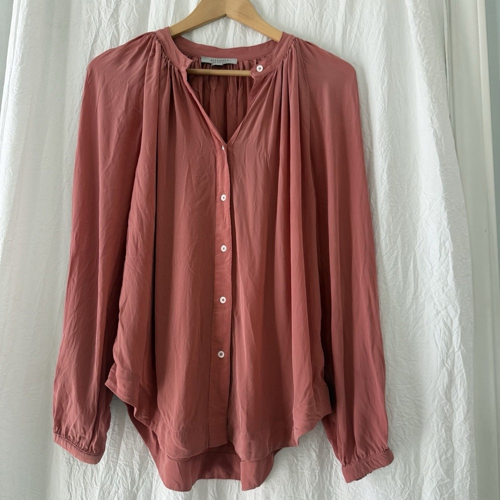 All Saints Womens Long Sleeve Hezzy Blouse Top Size US‎ 6 Coral Salmon Pink